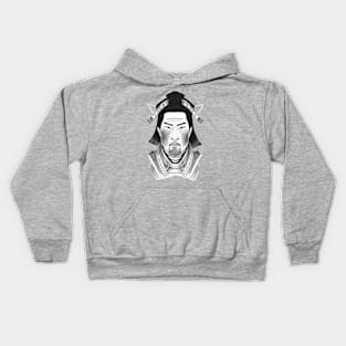 Japanese Samurai - black and white drawing Kids Hoodie